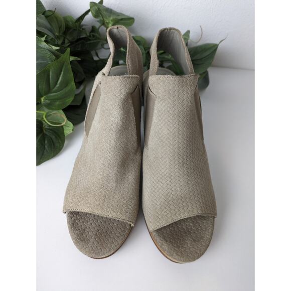 Eileen Fisher Boots Suede Peep Toe Slingback Textured Taupe Boho Fall Size 7 - Picture 4 of 11